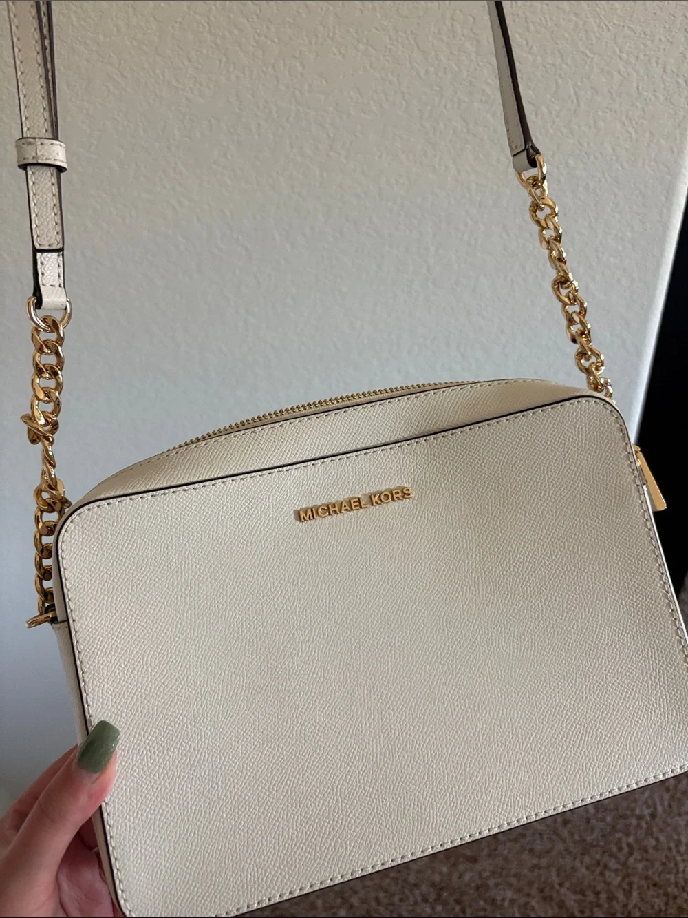 Michael Kors Cream Crossbody with Gold Chain Strap